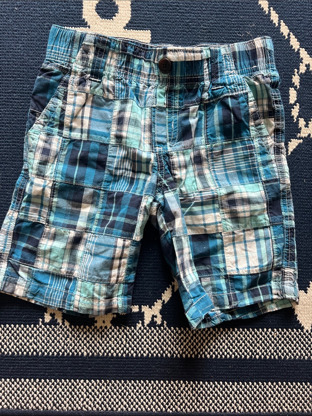 Gymboree blue and teal madras  patchwork shorts size 6